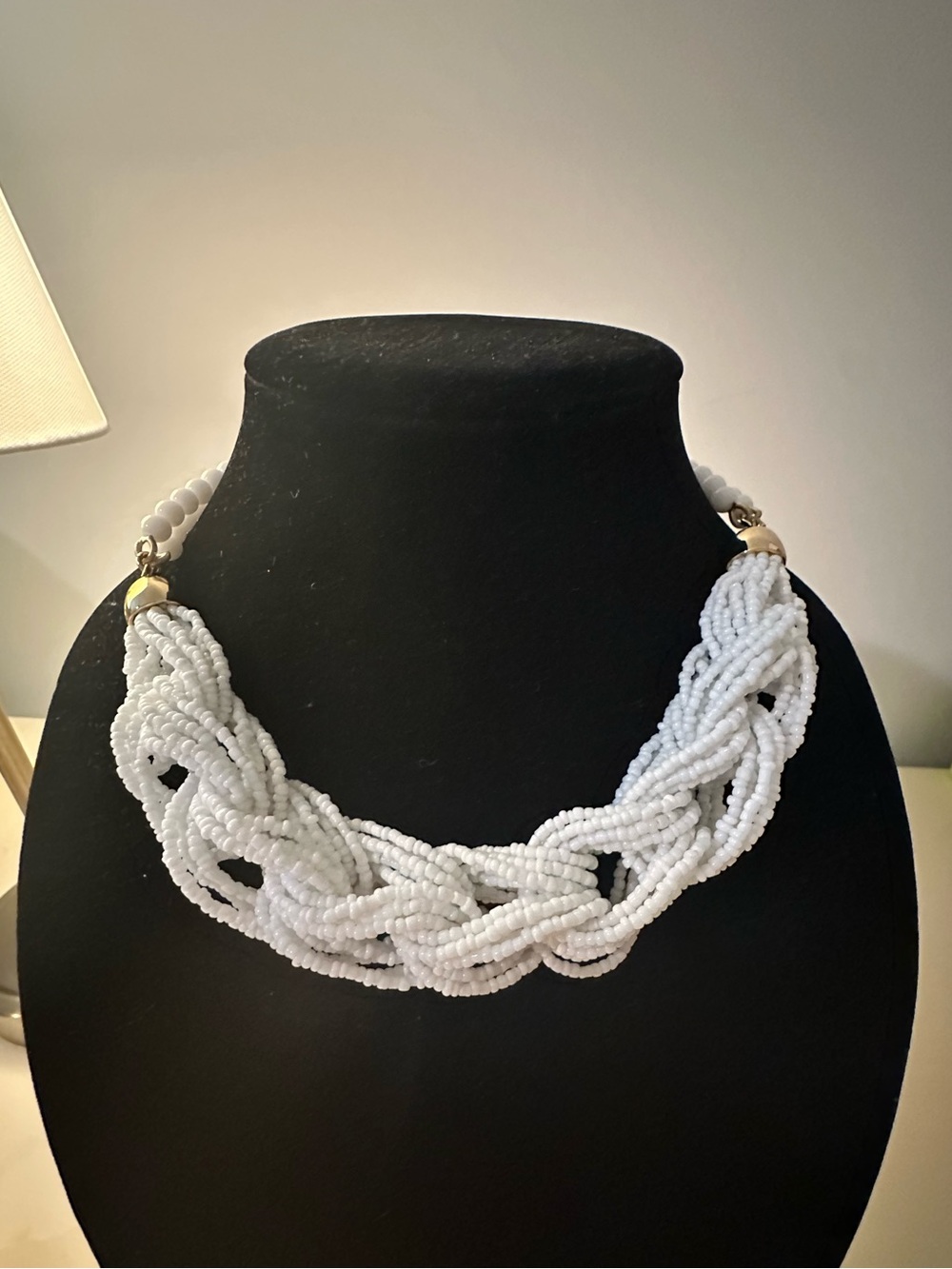 Talbots White Braided Beaded Necklace with Gold Accents
